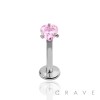 316L SURGICAL STEEL INTERNALLY THREADED HEART CZ PRONG SET LABRET